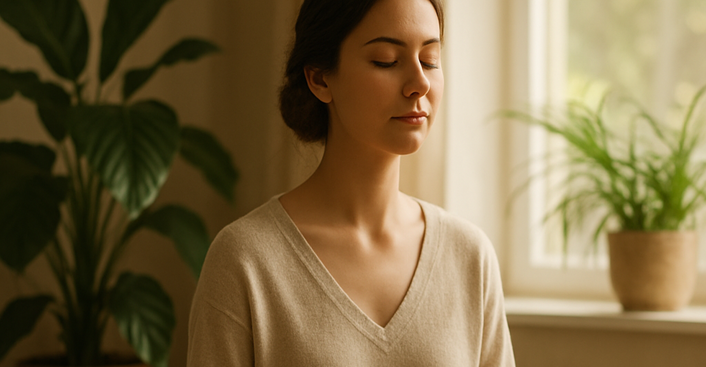 Woman in a peaceful moment of mindfulness
